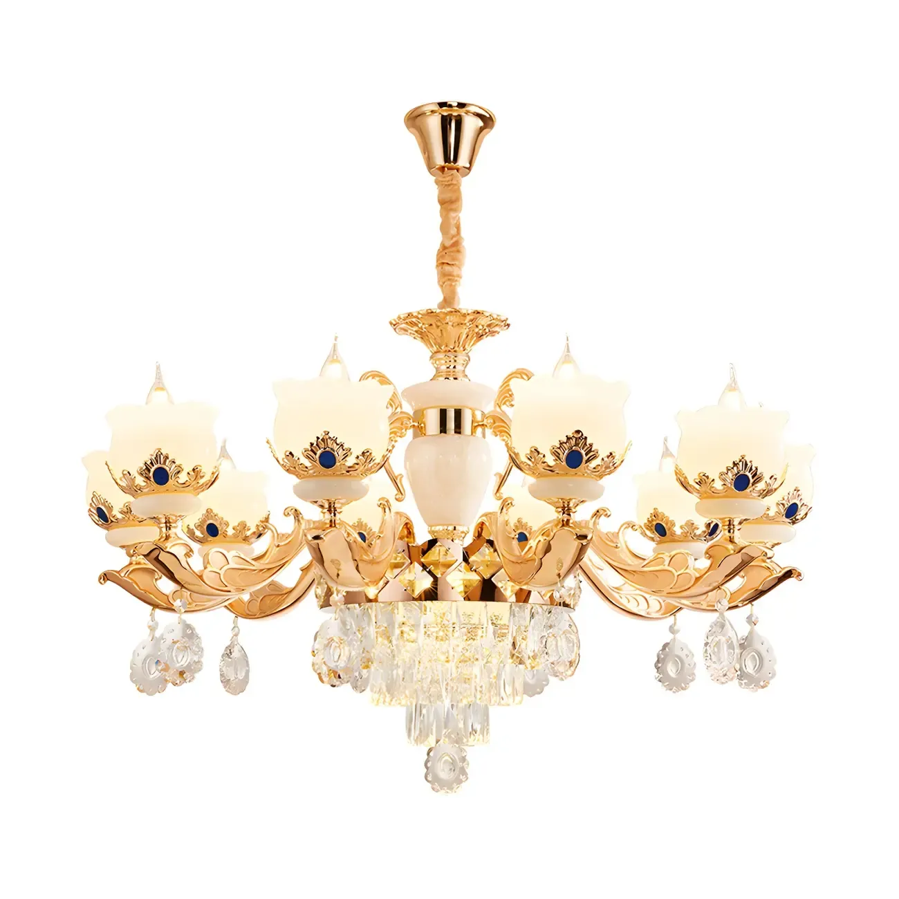 Gold Crystal Classic Glass Chandelier with Beads