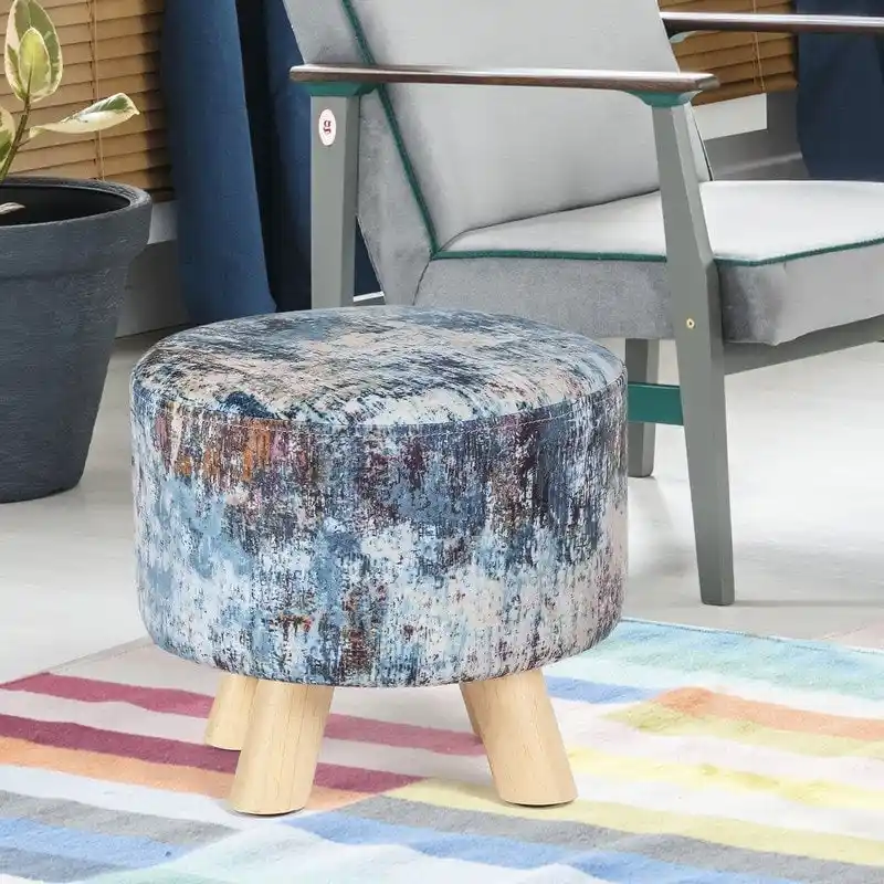 Adeco Modern Round Padded Upholstered Ottoman Footrest Stool