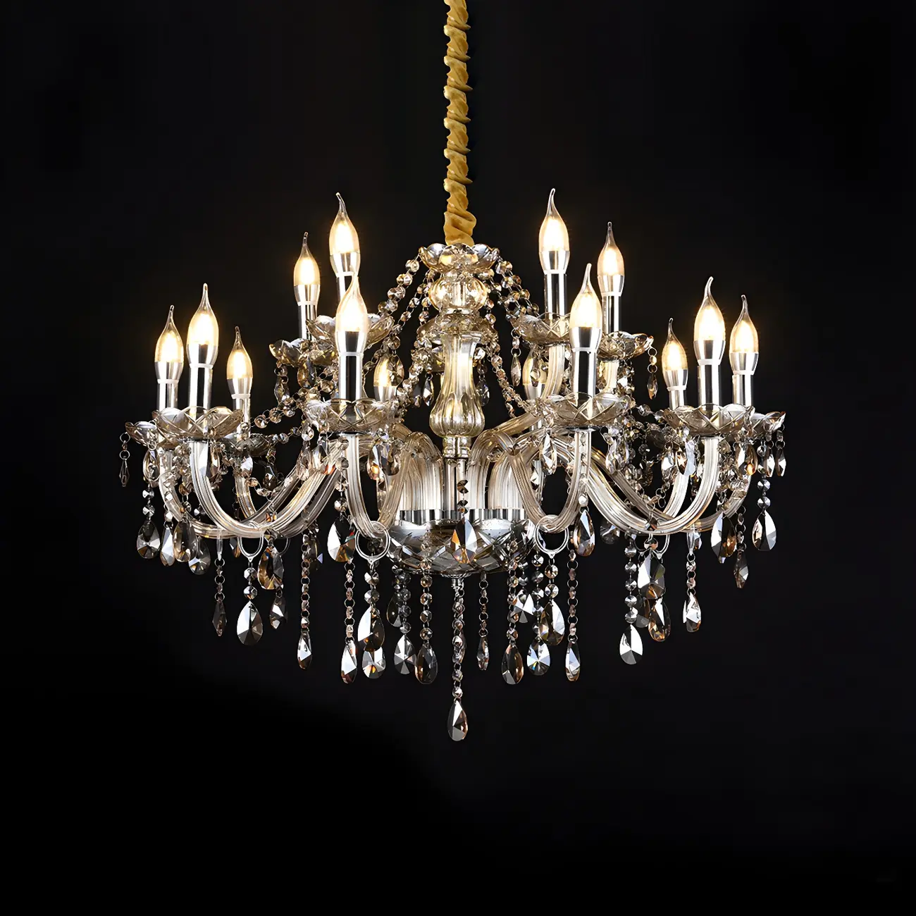 Mid-Century Crystal Candlestick Adjustable Chandelier