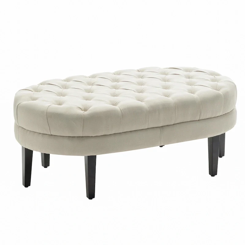Porthos Home Itan Fabric Oval Cocktail Ottoman with Rubberwood Legs
