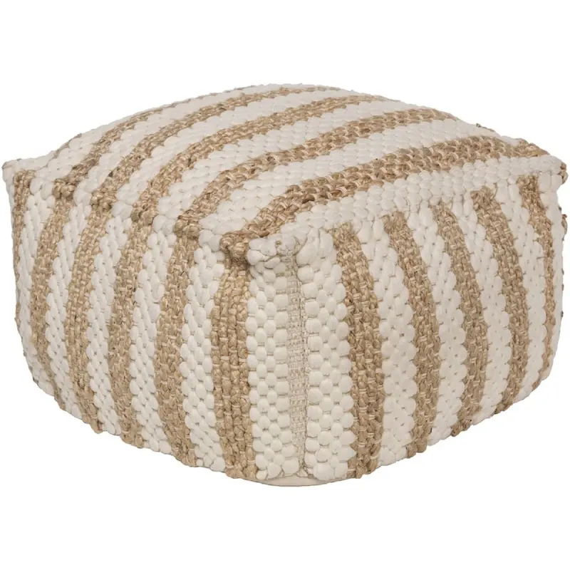 Striped Almeria Square Jute/Cotton Pouf (20 x 20 x 12)