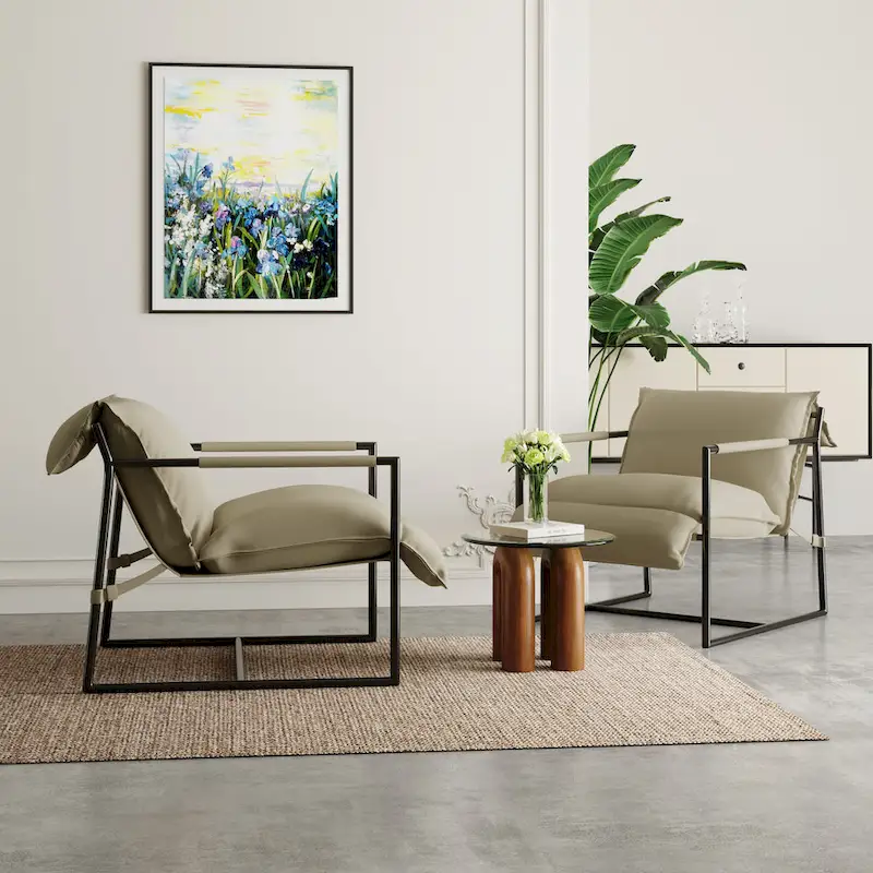 Fabric Accent Chair Metal Framed Sling Armchair Set of 2