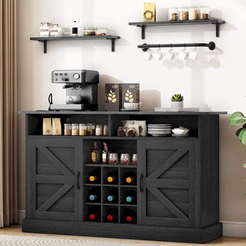 52Farmhouse Coffee Bar Cabinet with Floating Shelf - 15.75D x 52W x 34H