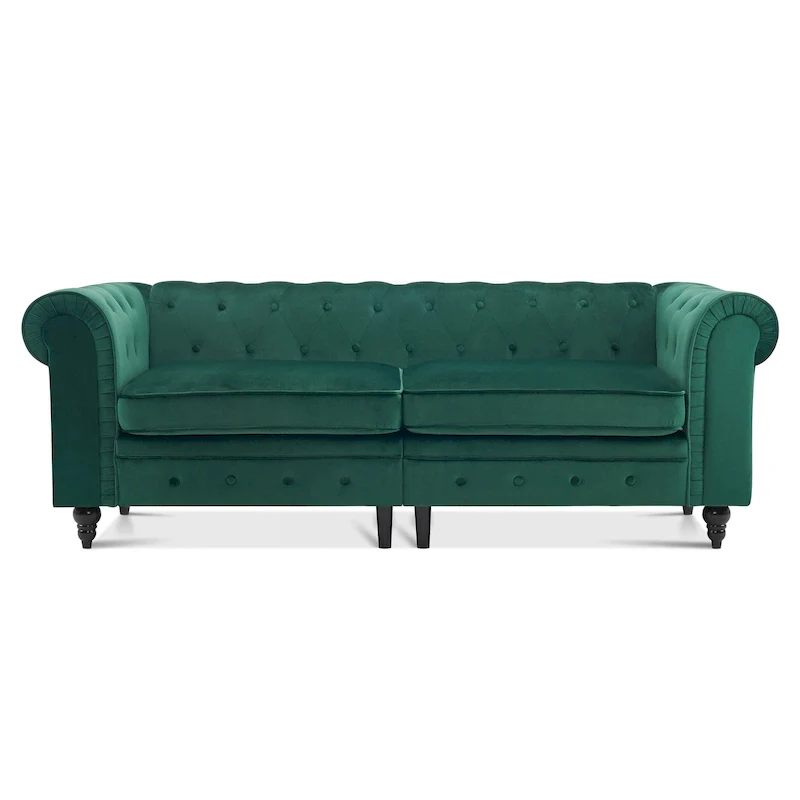 Modern Quilted Club Sofa with Oak Legs