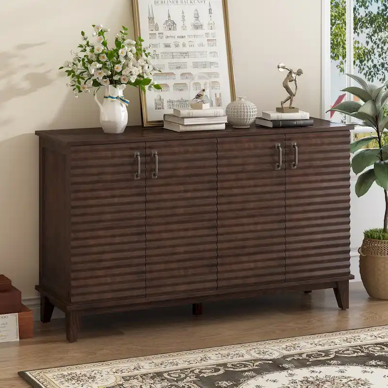 Sideboard with 4 Door Large Storage Buffet with Adjustable Shelves