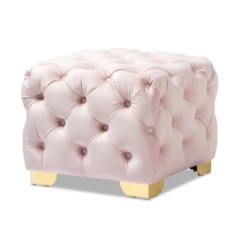 Glam Velvet Ottoman with Gold Legs