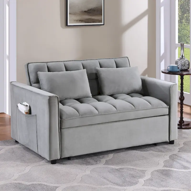 Modern 68 Length Tufted Convertible Loveseat Sleeper Sofa Bed - 68L x 55W x 20H