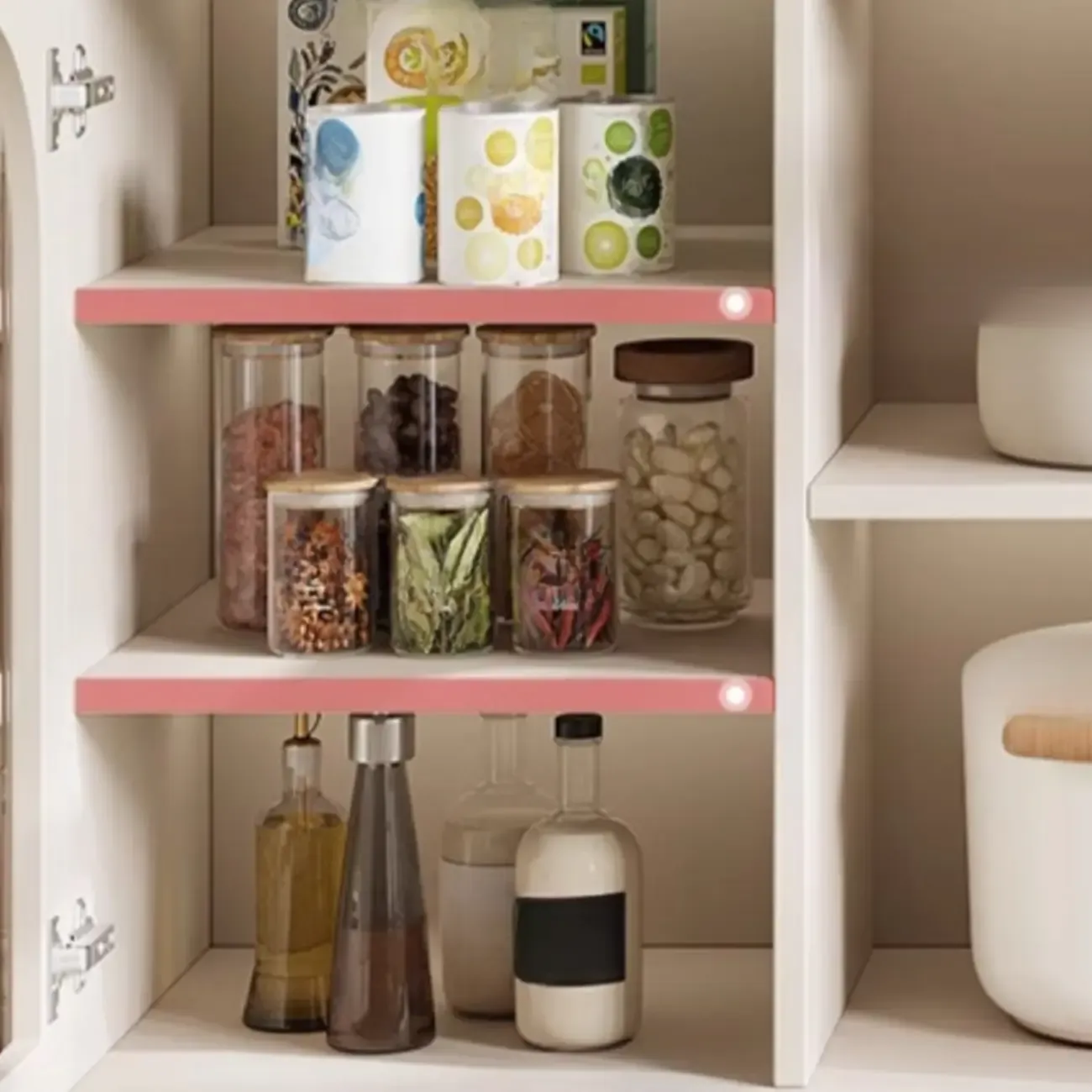 Elegant Adjustable Arched Glass Wood Buffet Cabinet with 3 Drawers