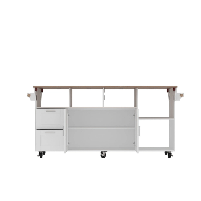 Rolling Kitchen Island Cart with Flip-Top Table, 2 Drawers, 2 Cabinets, and Towel Rack Buffet Sidboard