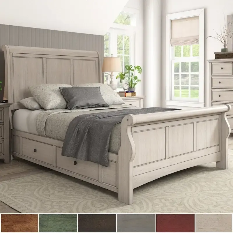 Ediline Queen Size Wood Sleigh Storage Platform Bed by iNSPIRE Q Classic