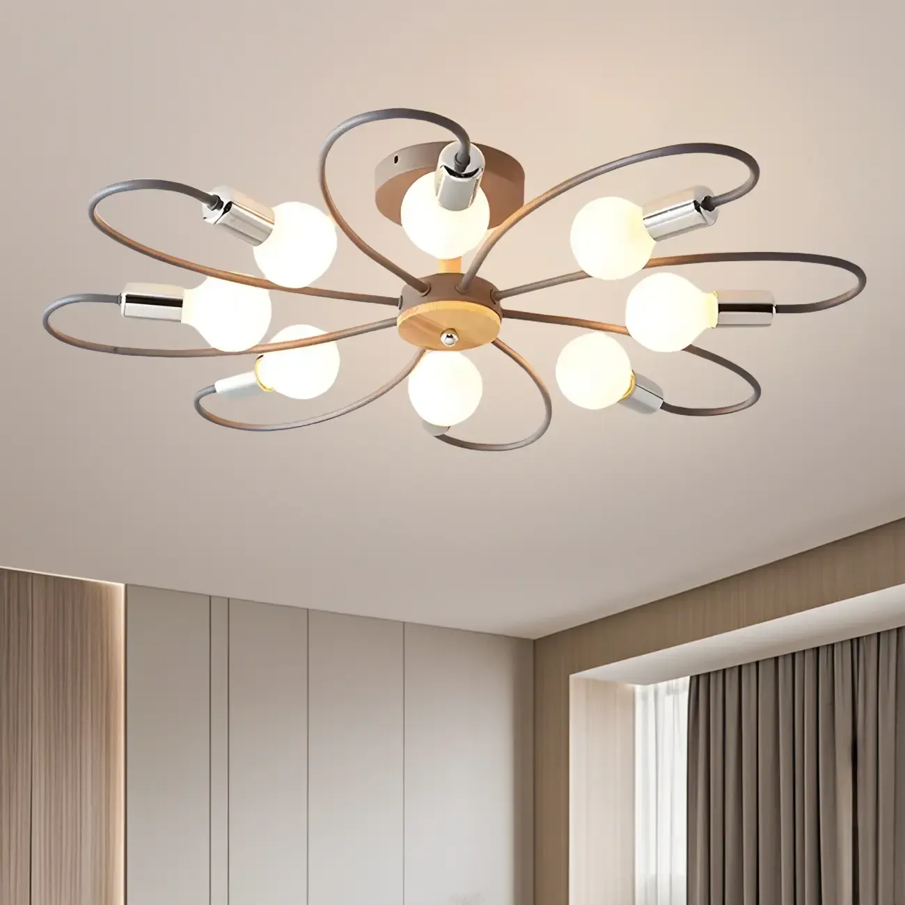 Modern Green Curved Sputnik Semi Flush Mount Ceiling Light