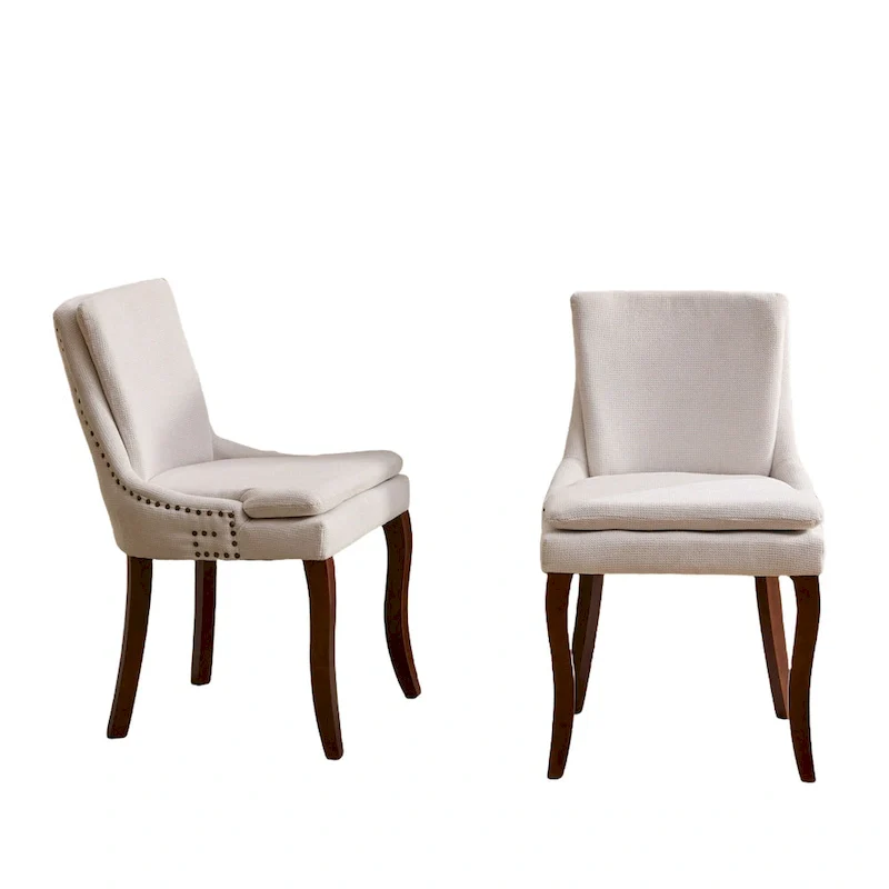 Chenille Fabric Upholstered Dining Chairs w/ Solid Wood Legs(Set of 2)