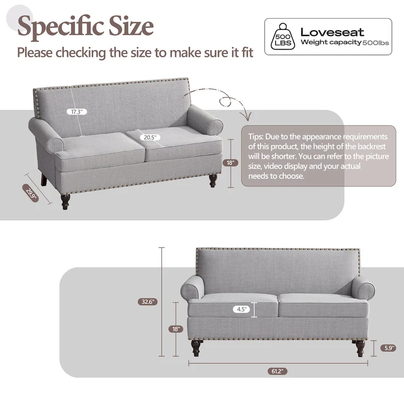 HUIMO Fabric Arm Chair and Loveseat Set