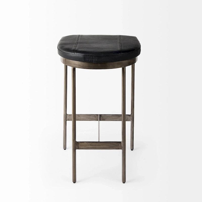 Millie Black Genuine Leather Seat with Nickel Metal Frame Counter Stool