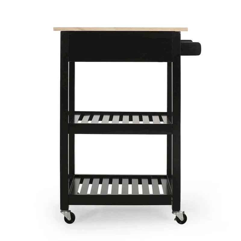 Compact Wooden Kitchen Cart with Wheels Shelves and Drawer