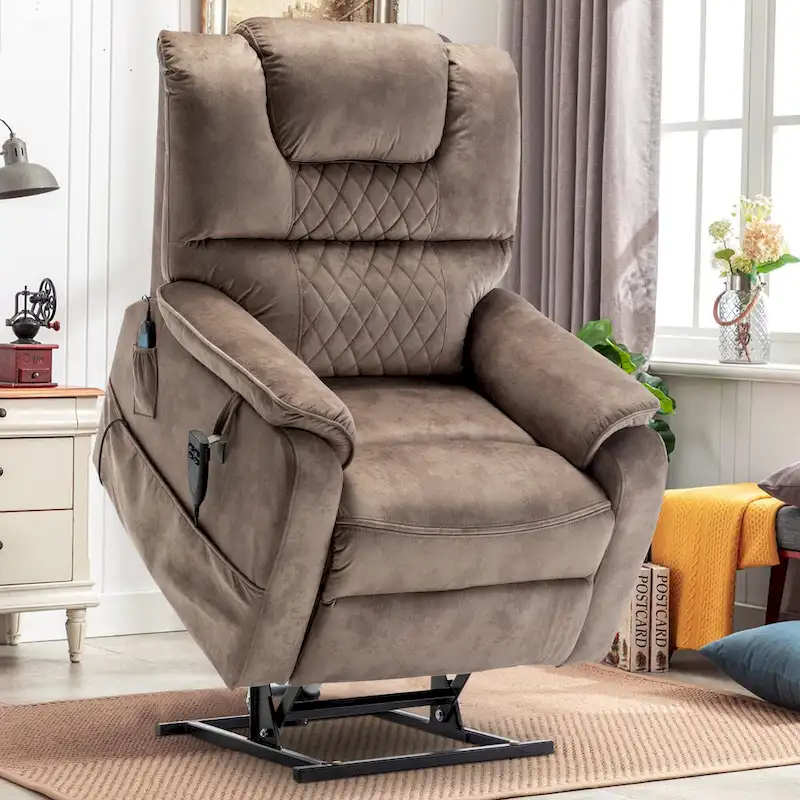 Dual Motor Power Lift Recliner, Brown/Yellow/Black, Heat & Massage, 180°, Seats 1
