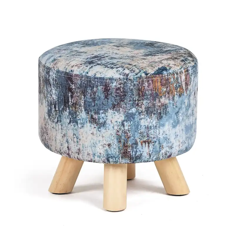 Adeco Modern Round Padded Upholstered Ottoman Footrest Stool