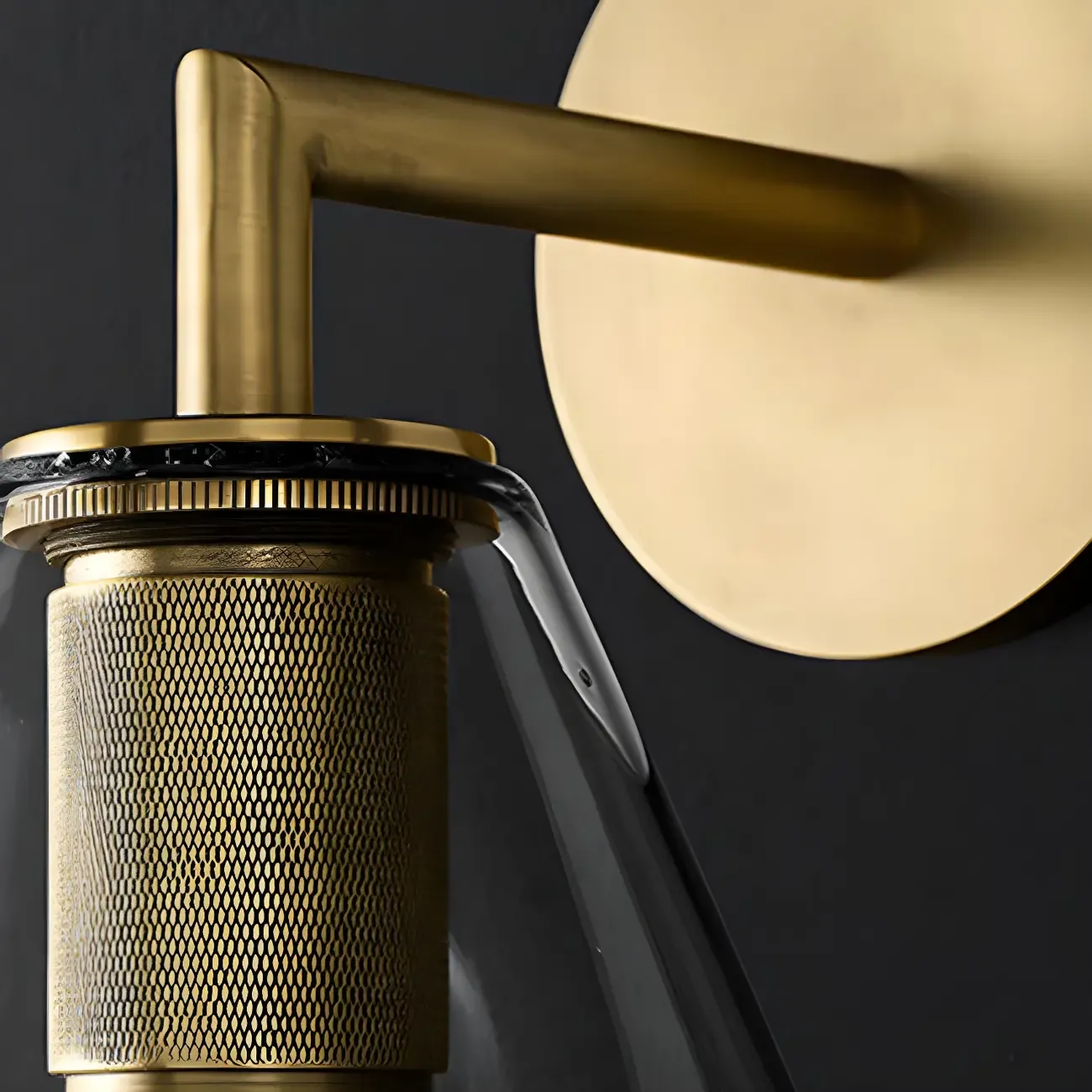 Industrial Cone Glass Wall Sconce with Brass/Black Finish