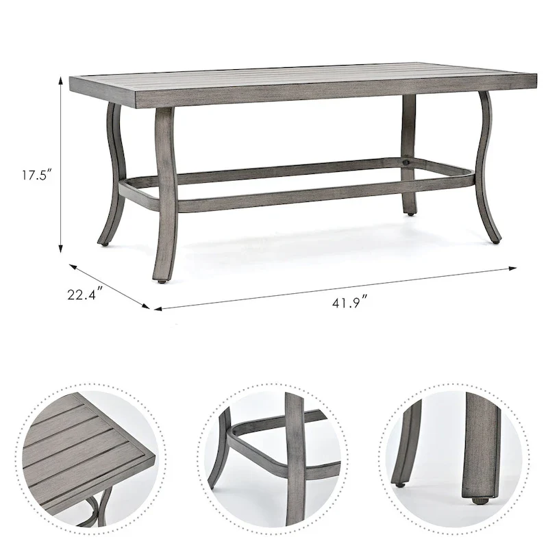 6-Piece Aluminum Patio Conversation Set with Coffee Table, Loveseat, Ottoman and Light Gray Cushions