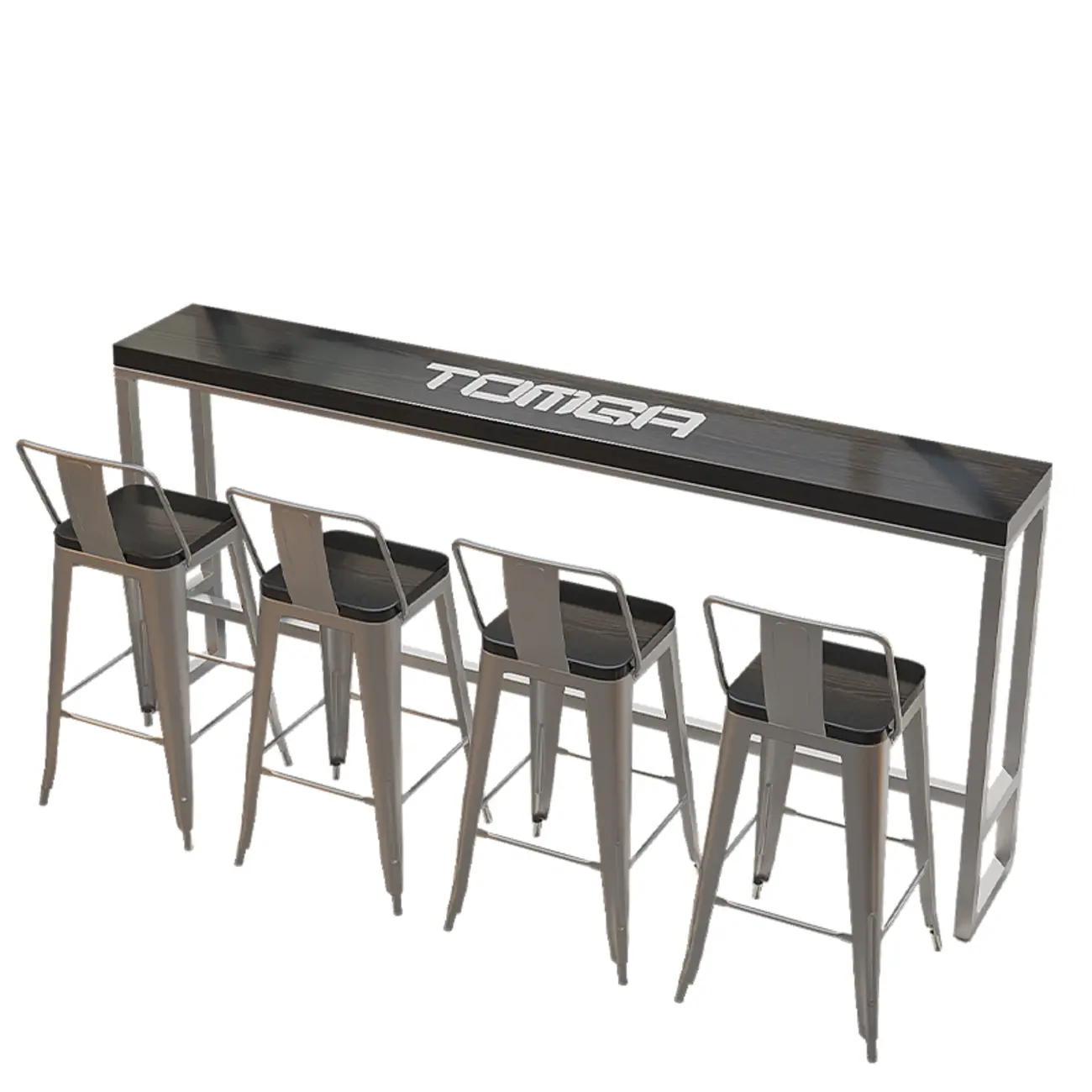 Steampunk Midnight Black Bar Table Set with Backless Stools