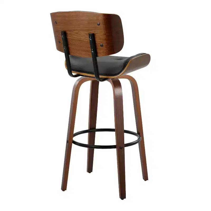 Set of 2 Lombardi Barstools Walnut/Black - LumiSource: Mid-Century Fixed-Height, Tufted, 30.5" Seat
