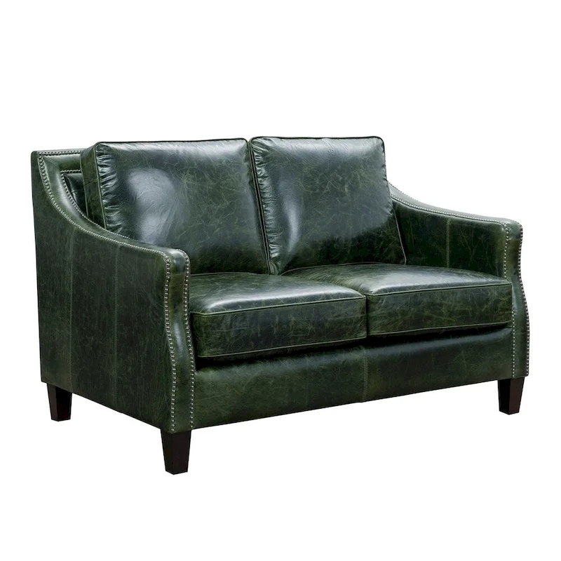 Essex Distressed Green Top Grain Leather Sofa, Loveseat and Chair Set