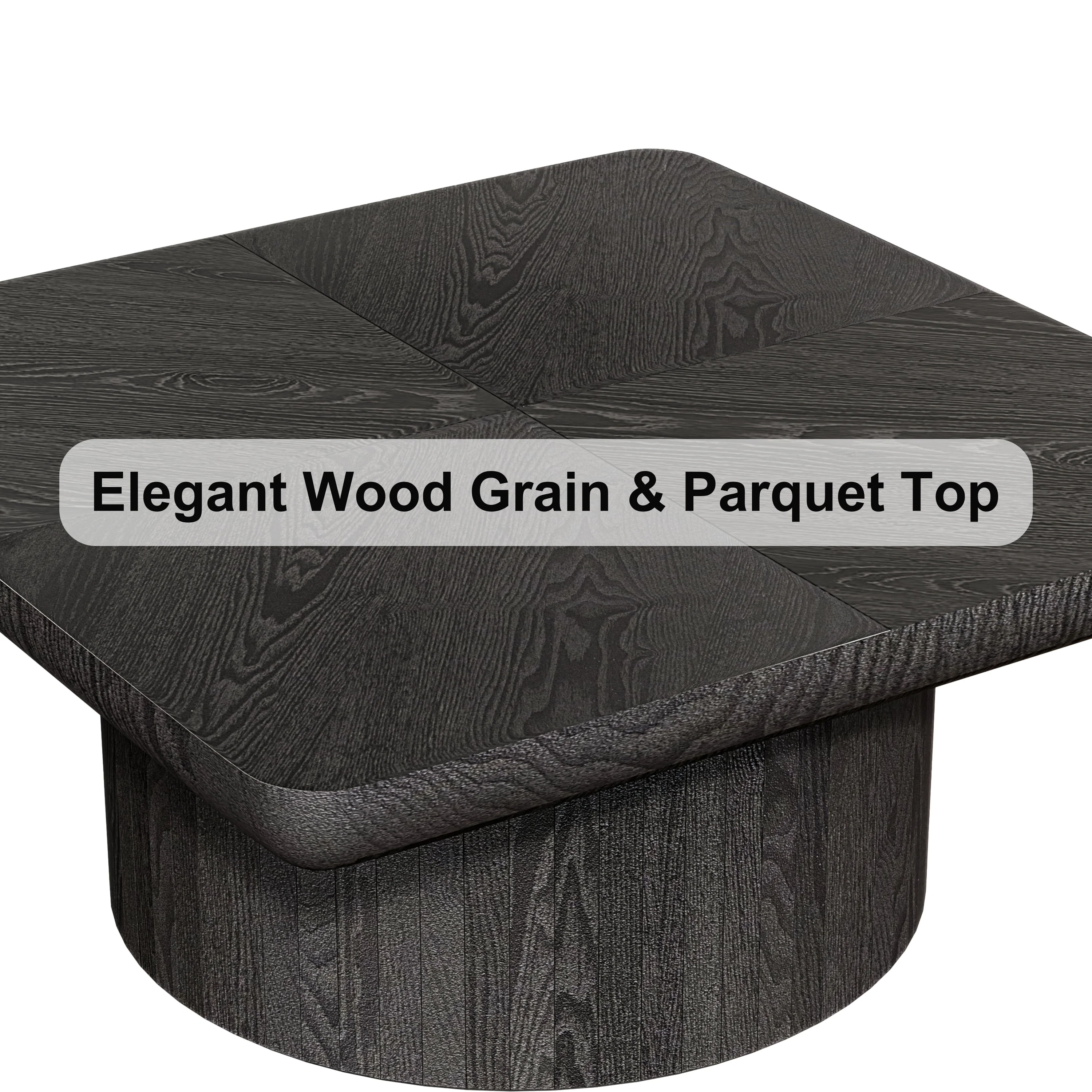 Modern Veneer 34.6'' Square Fluted Cylindrical Base Coffee Table