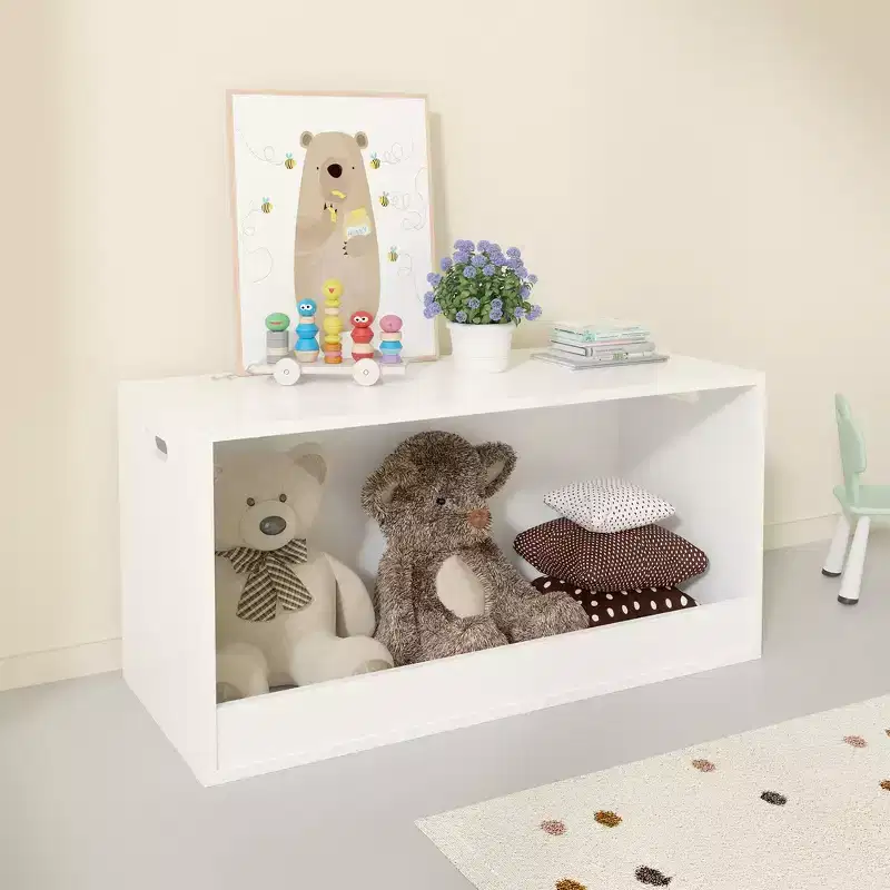 Whisen Open Toy Storage Box for Kids, Wooden Organizer Bin, Large Storage Space - White