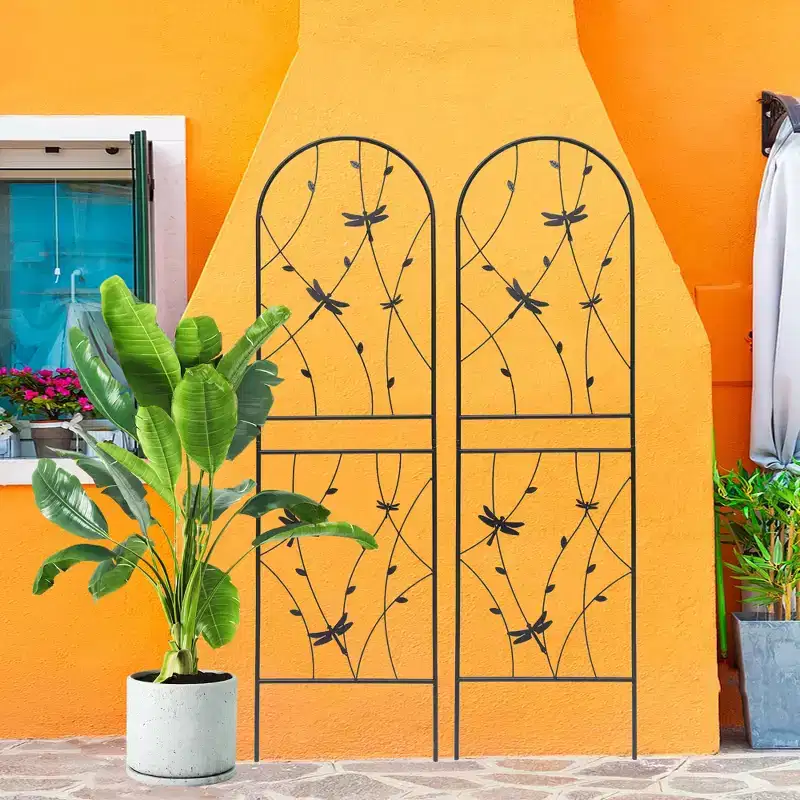 2-Pack 71x19.7in Metal Garden Trellis - Rustproof, Dragonfly Decoration Black, for Outdoor Climbing Plants & Flowers