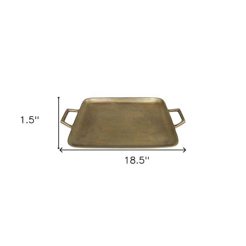 HomeRoots 16  Gold Rustic Metal Tray With Handles