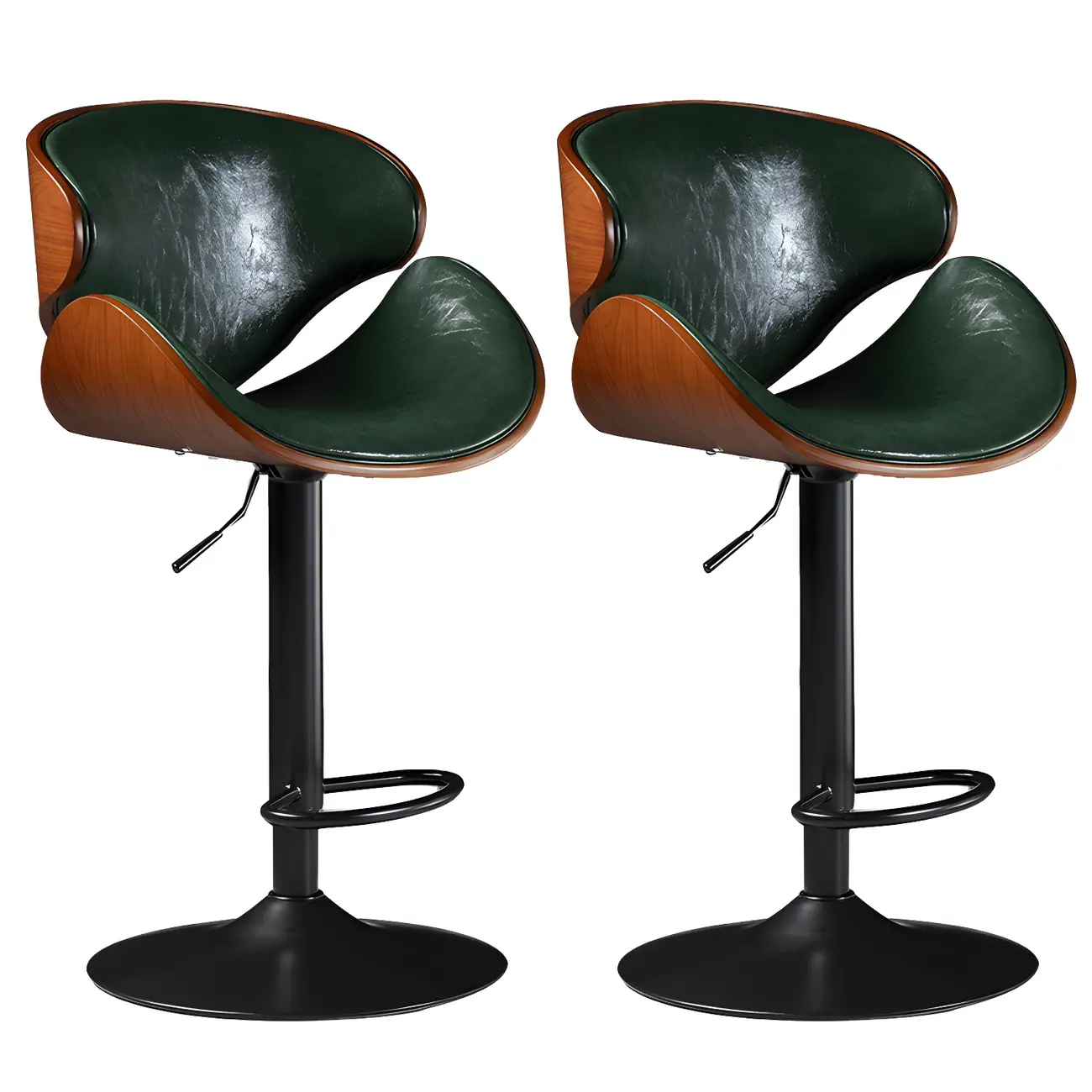 Modern Adjustable Leather Swivel Bar Stools with Backs