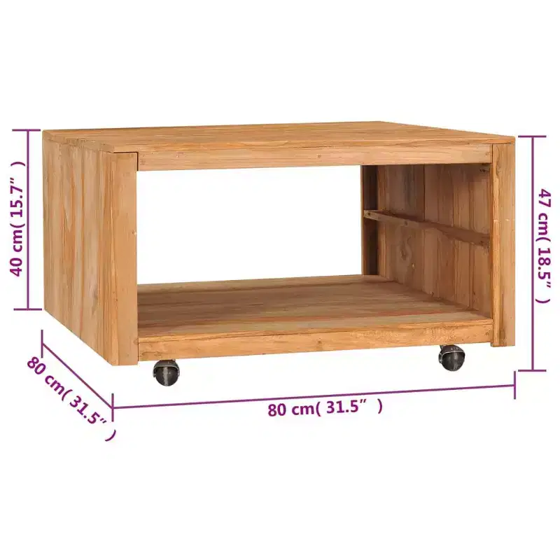vidaXL Coffee Table Side Table End Sofa Table with Wheels Solid Wood Teak - 31.5 x 31.5 x 15.7