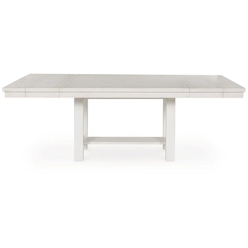 Extendable Dining Table with 2 Extension Leaves, White Wood, 62-86 Inch