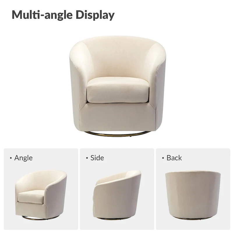 Modern Velvet Curved Swivel Accent Barrel Chair with Metal Base