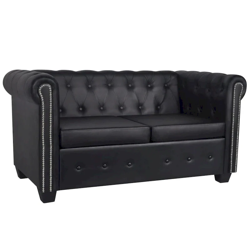 vidaXL Chesterfield Sofa Set 2-Seater and 3-Seater Black Faux Leather