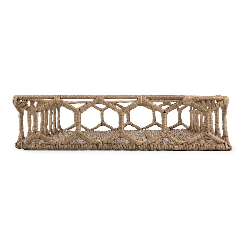 happimess Honeycomb 19.75  Rustic Bohemian Hand-Woven Rattan Tray, Natural