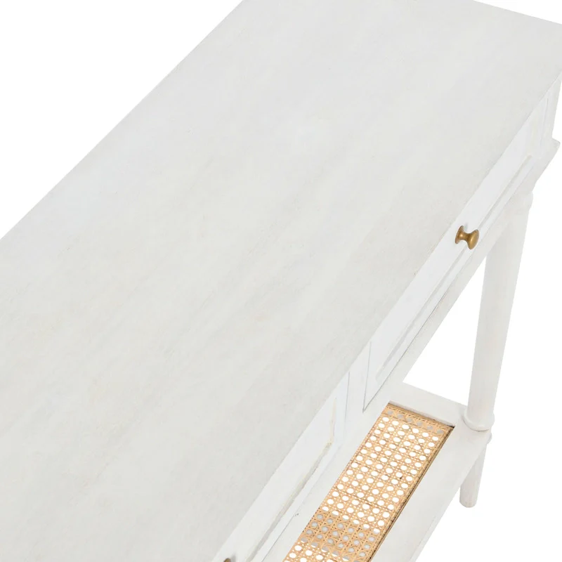 Acacia Wood Console Table with Cane Shelf