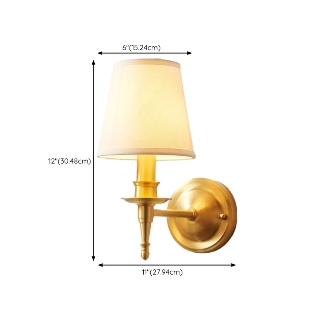 Traditional White Fabric Shade Golden Wall Sconce