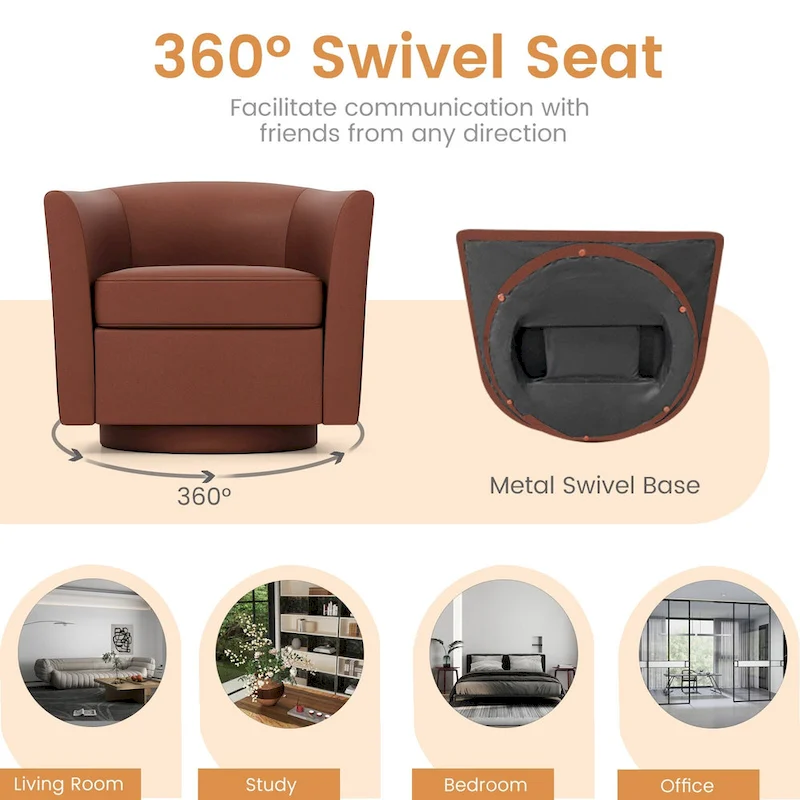 Swivel Barrel Chair with Ottoman Footrest Curved Backrest