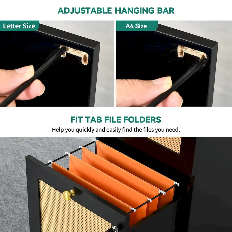 Moasis 15-inch Deep 4 Drawers Rattan Vertical File Cabinet with Lock