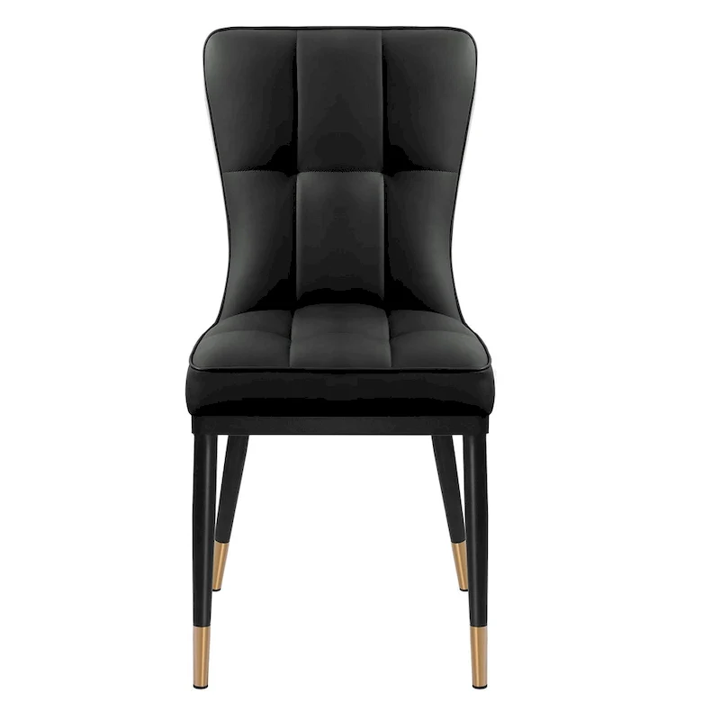 Faux Leather Upholstered Dining Chairs Set of 4 with Checked Pattern