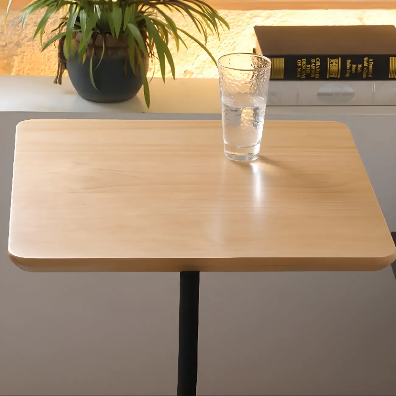 Natural Wood Square Block Base Chairside Table