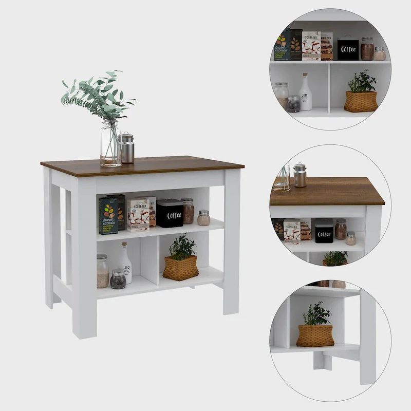 Kitchen Island with Four Legs, Three Shelves