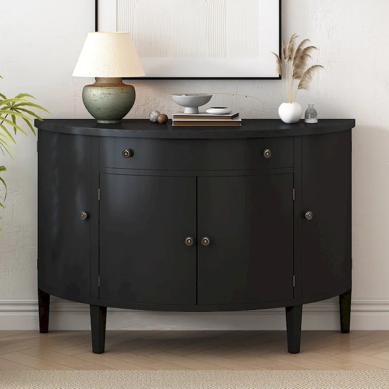 Curved Design Storage Cabinet with Adjustable Shelves and Drawer