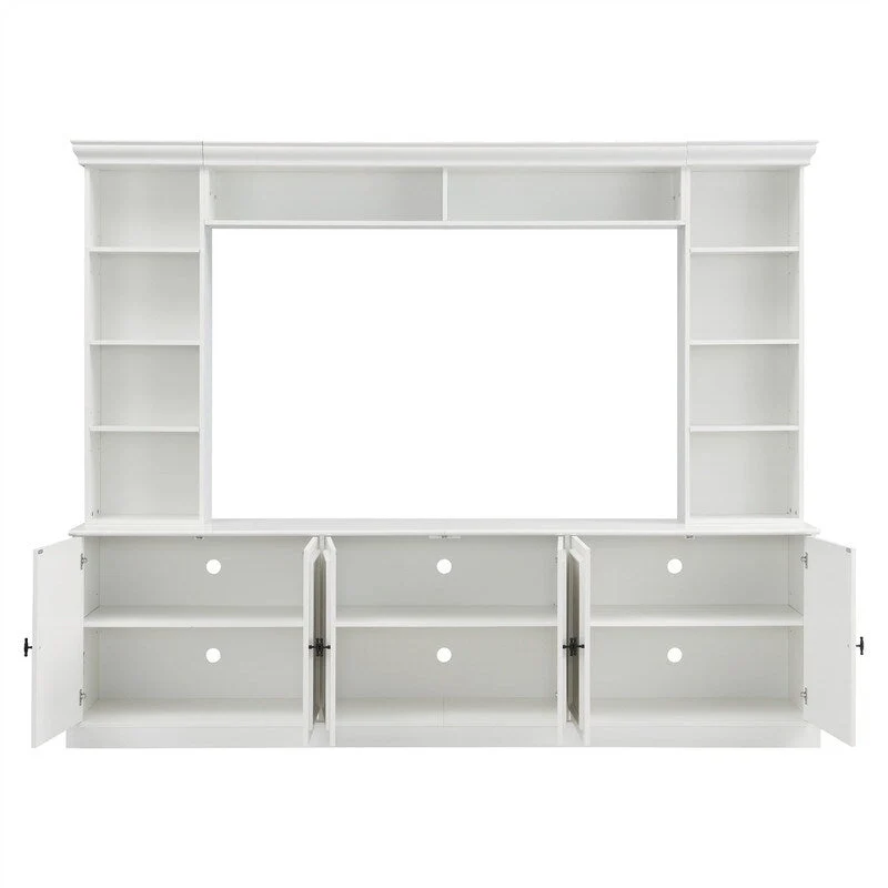 4-Piece Wall Unit Entertainment Center Set with Bookshelf , Versatile TV Stand with Adjustable Shelf, Media Console with Bridge