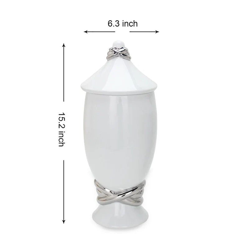 Beloved White Ceramic Decorative Ginger Jar Vase with Silver Accent