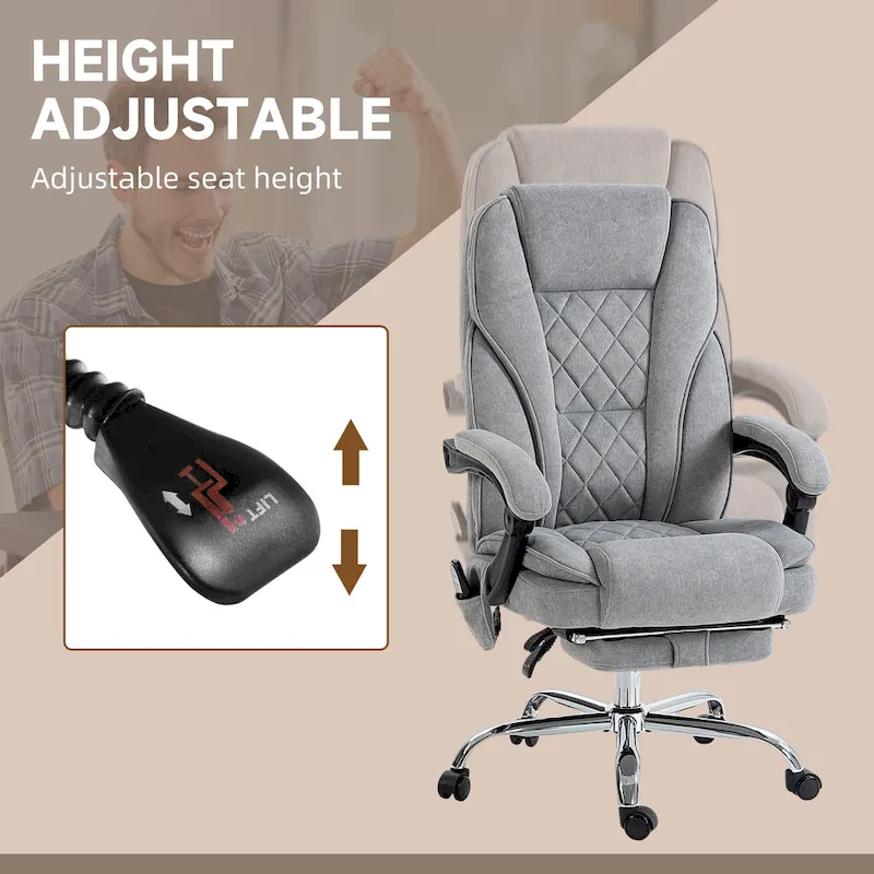 Vinsetto Massage Office Chair with 6 Vibration Points, Swivel Desk Chair with Adjustable Height and Footrest, Gray