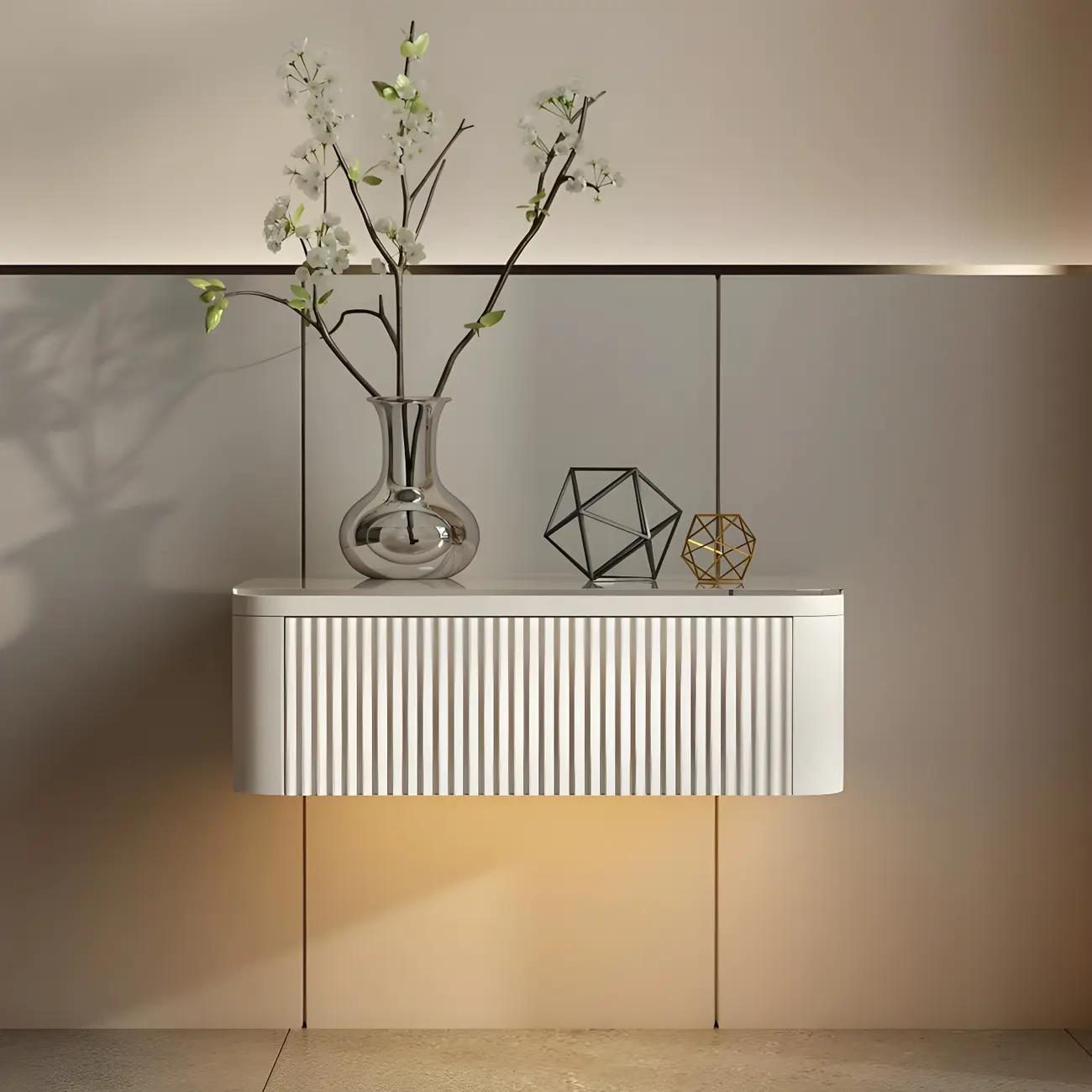 Modern Grey Wood Floating Nightstand with Glass Top