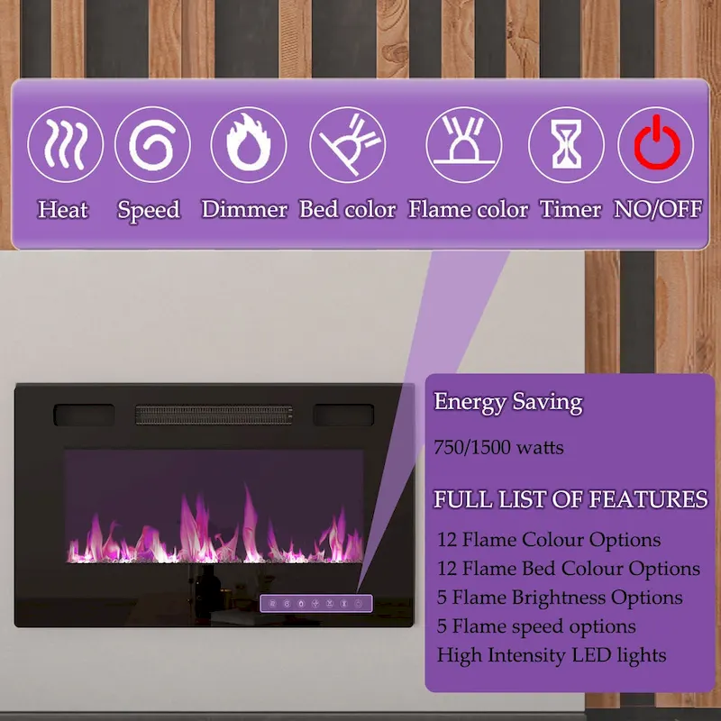 Ambient Electric Fireplace and Durable TV Stand Energy Efficient