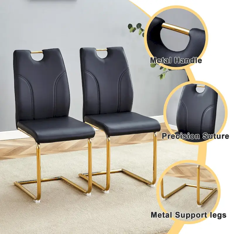 PU Dining Chair Set, Uniquely Designed Black Dining Chairs, Pu Material, Paired With Gold Metal Chair Legs (Set Of 4)